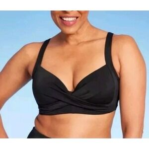 Lands End Black Bikini Top Women's Sz 10 UPF 50 Underwire Twist Front Adj Straps